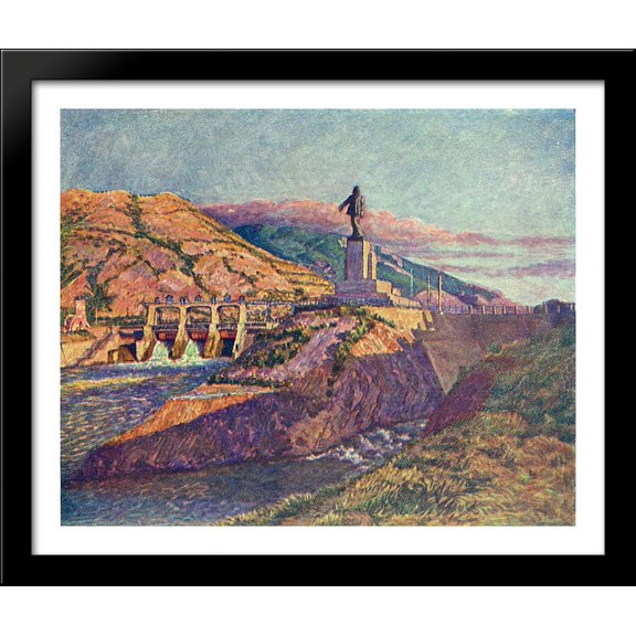 ZAGES and a statue of Lenin 34x28 Large Black Wood Framed Print Art by Ilya Mashkov
