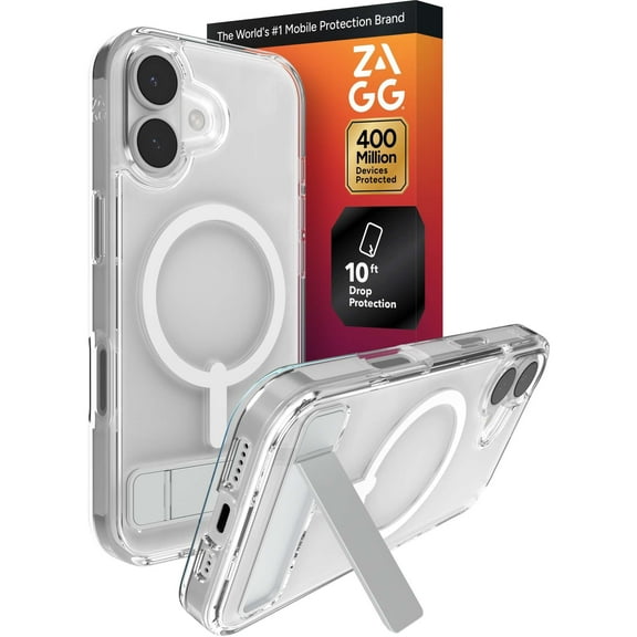 ZAGG Clear Snap with Kickstand - Apple iPhone 17 Clear Case with MagSafe and Built-In Kickstand