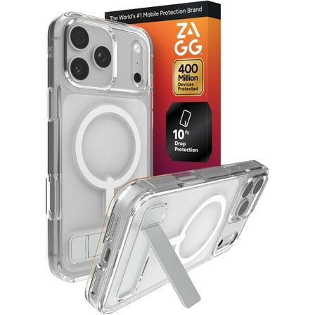 ZAGG Clear Snap with Kickstand - Apple iPhone 17 Pro Max Clear Case with MagSafe and Built-In Kickstand
