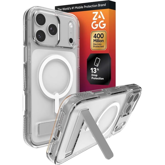 ZAGG Crystal Palace Case with Kickstand for iPhone 17 Pro Max - Clear Drop Protection (13ft/4m) MagSafe Charging Compatible ClearGuard Anti-Yellowing Technology Scratch Resistant Phone Case