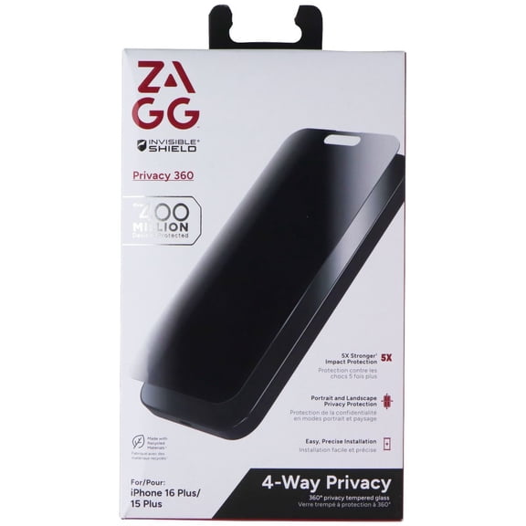 ZAGG Invisible Shield 4-Way Privacy 360 Screen Protector for iPhone 16/15 Plus