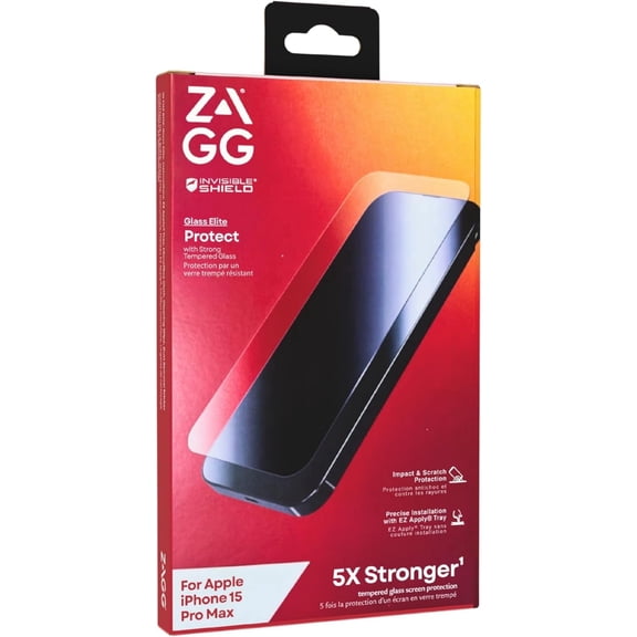 ZAGG InvisibleShield Glass Elite Screen Protector for iPhone 15 Pro Max - 5X Stronger Tempered Glass, Scratch & Impact Protection, Smudge-Resistant, Easy to Install - Clear