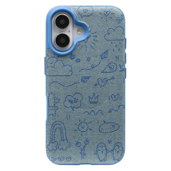 ZAGG London Snap Case for iPhone 16 Blue Embroidered Doodle Design