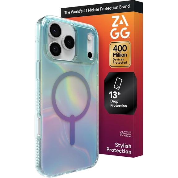 ZAGG Milan Snap Case for iPhone 17 Pro Max - Iridescent Bubble Graphene Strengthened Phone Case with Drop Protection (13ft/4m) Textured Edges & Sparkle Design MagSafe Charging Compatible