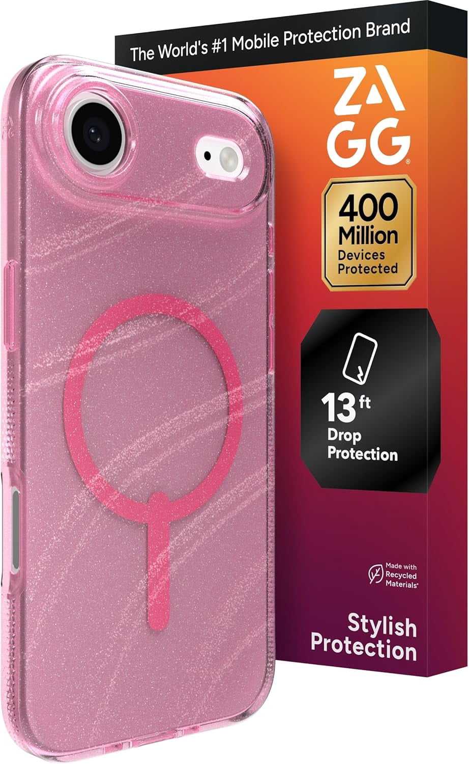 ZAGG Milan Snap Case For iPhone Air - Pink Glimmering Wave Graphene Strengthened Phone Case with Drop Protection (13ft/4m) Textured Edges & Sparkle Design MagSafe Charging Compatible