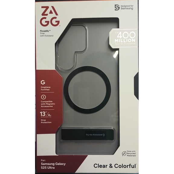 ZAGG Piccadilly Snap Kickstand Case + Magnet - Samsung Galaxy S25 Ultra-Clear/Black