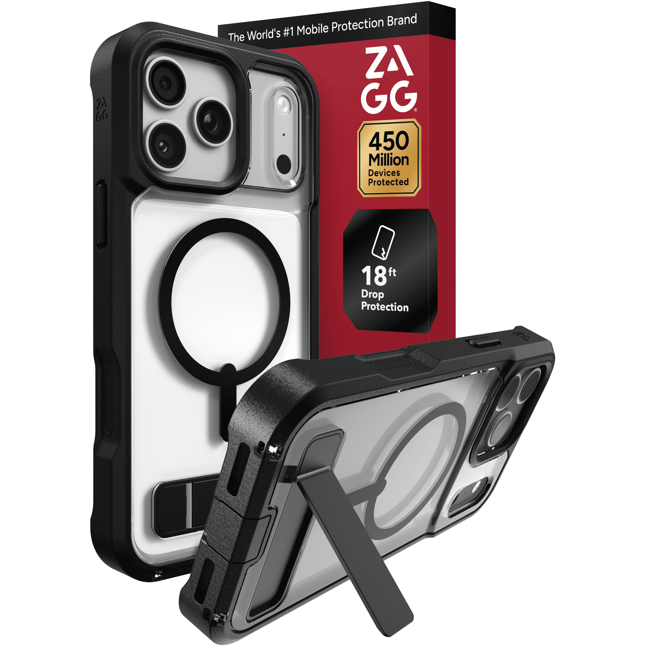 ZAGG Rugged Case - Apple iPhone 17e & 16e Case with MagSafe and Built-In Kickstand – Clear/Black
