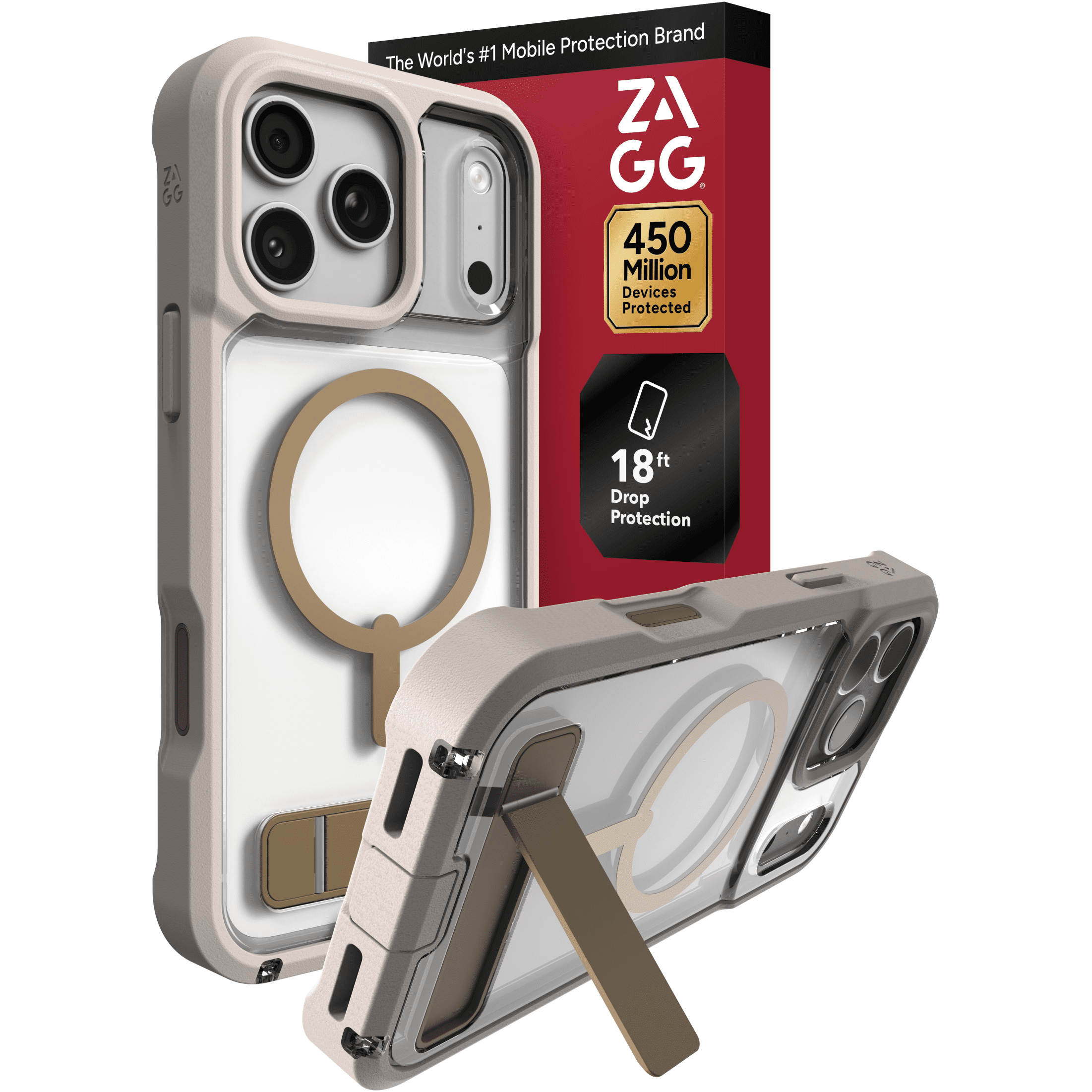 ZAGG Rugged Case - Apple iPhone 18 Pro Max & 17 Pro Max Case with MagSafe and Built-In Kickstand – Clear/Sandstone