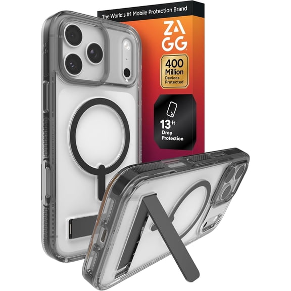 ZAGG Santa Cruz Snap Case with Kickstand for iPhone 17 Pro Max - Jet Black Drop Protection (13ft/4m) MagSafe Charging Compatible ClearGuard Anti-Yellowing Technology Scratch Resistant Phone Case