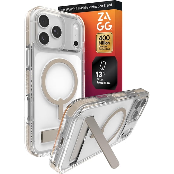 ZAGG Santa Cruz Snap Case with Kickstand for iPhone 17 Pro Max - Titanium Drop Protection (13ft/4m) MagSafe Charging Compatible ClearGuard Anti-Yellowing Technology Scratch Resistant Phone Case