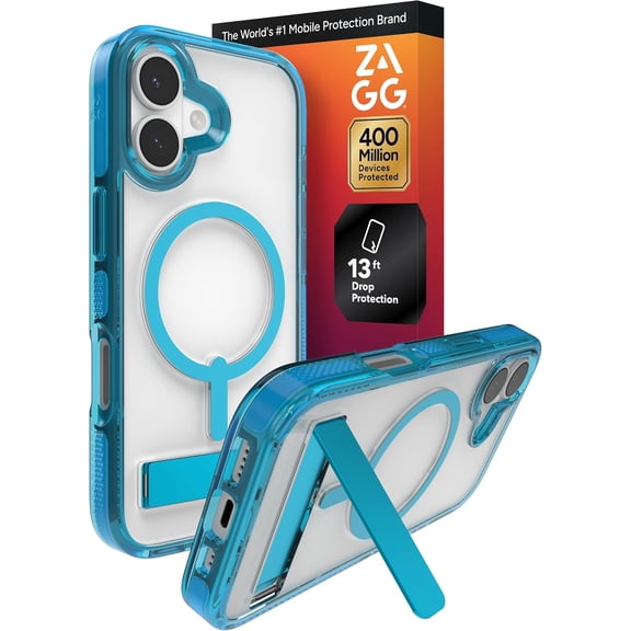 ZAGG Santa Cruz Snap Case with Kickstand for iPhone 17 - Tranquil Blue Drop Protection (13ft/4m) MagSafe Charging Compatible ClearGuard Anti-Yellowing Technology Scratch Resistant Phone Case