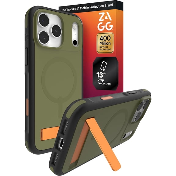 ZAGG Sedona Snap Case with Kickstand for iPhone 17 Pro Max - Green Sea Kelp Drop Protection (13ft/4m) Multi-Layer Protection with Camera Button MagSafe Phone Case with Impact-Absorbing Bumpers