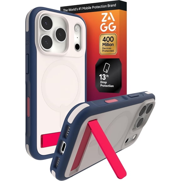 ZAGG Sedona Snap Case with Kickstand for iPhone 17 Pro - Red Light & Blue Drop Protection (13ft/4m) Multi-Layer Protection with Camera Button MagSafe Phone Case with Impact-Absorbing Bumpers