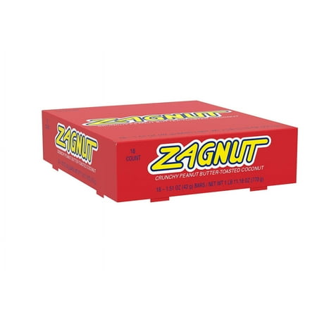 ZAGNUT Crunchy Peanut Butter with Toasted Coconut Candy, Bulk Candy, 1.51 oz Bar (18 Count)