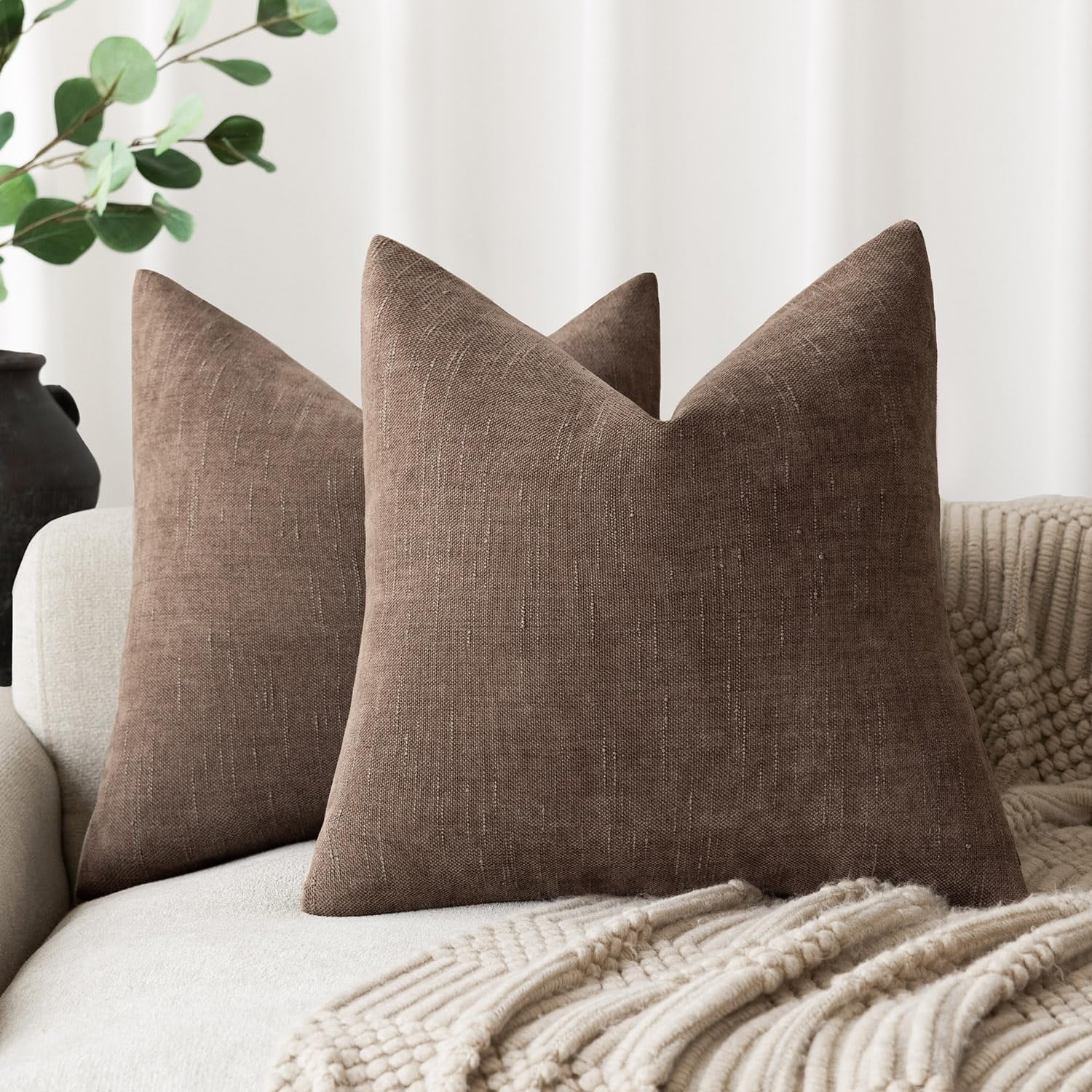 ZAHAZOHO Pack of 2 Soft Textured Throw Decorative Pillow Covers for Couch Sofa, 18x18 inch, Brown - Walmart.com