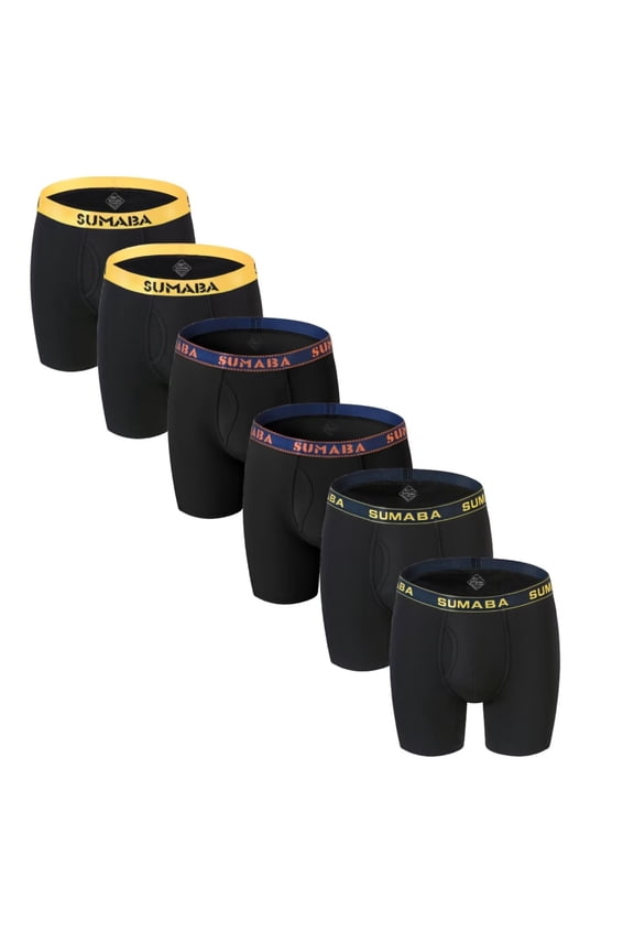 Men's Boxer Briefs Bamboo Viscose Bulge Enhancing Pouch Breathable 6Pack BLACK 2XL