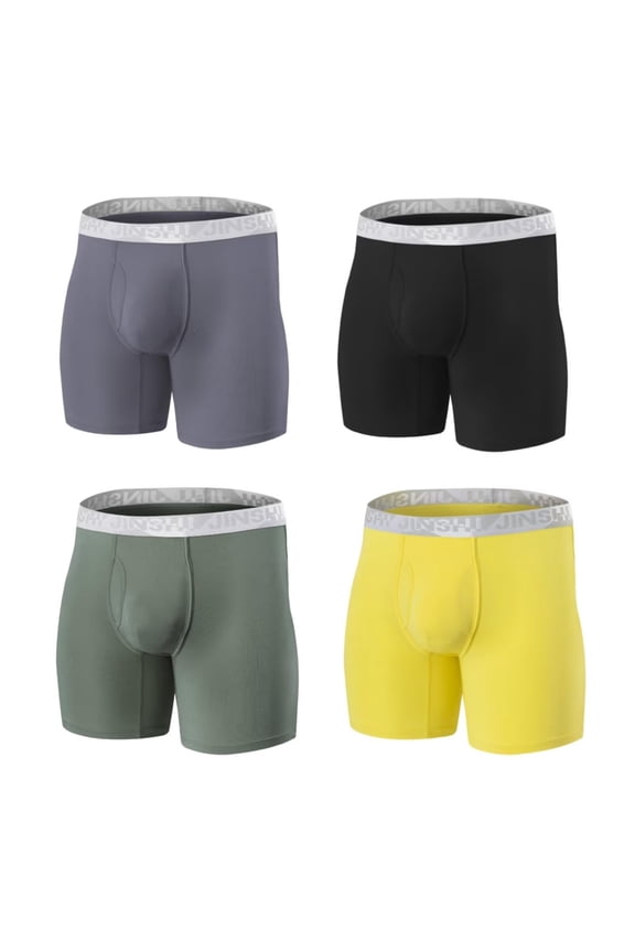 Men's Bamboo Viscose Boxer Briefs Long-Leg Breathable Bulge Enhancing Underwear 4Pack Multi01 2XL