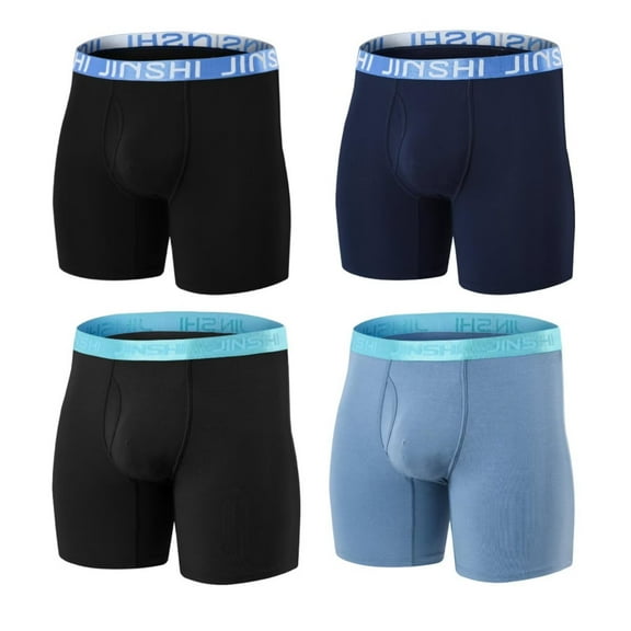 ZAIGGUT Men's Bamboo Viscose Boxer Briefs Long-Leg Breathable Bulge Enhancing Underwear 4Pack Multi02 2XL