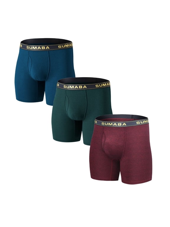Men's Boxer Briefs Long - Leg Nylon Bulge Pouch Breathable Comfortable 3Pack Multi02 M