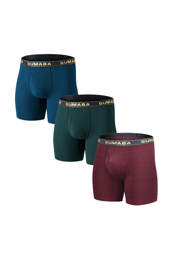 Men's Boxer Briefs Long - Leg Nylon Bulge Pouch Breathable Comfortable 3Pack Multi02 M