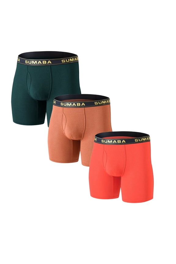 Men's Boxer Briefs Long - Leg Nylon Bulge Pouch Breathable Comfortable 3Pack Multi03 M