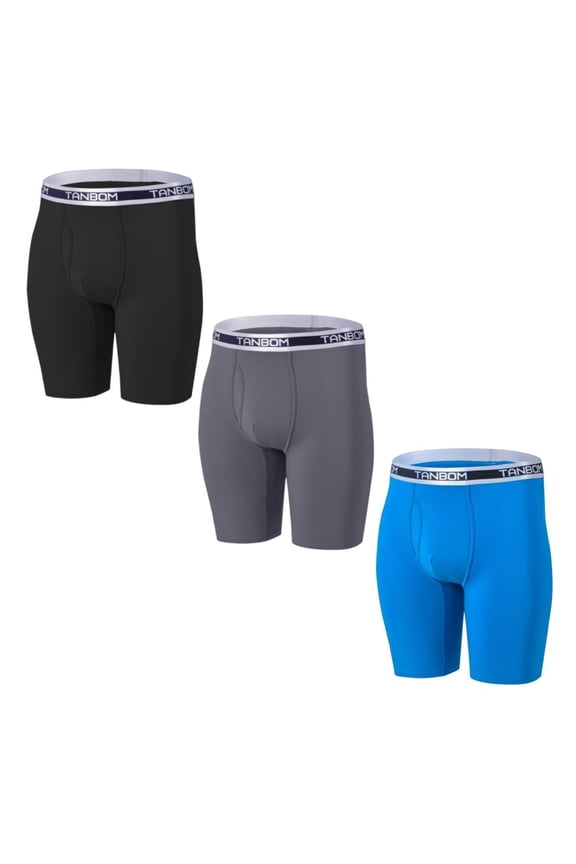 Men's Boxer Briefs Long-Leg Open Front Bamboo Viscose Breathable Comfortable 3Pack Multi01 3XL