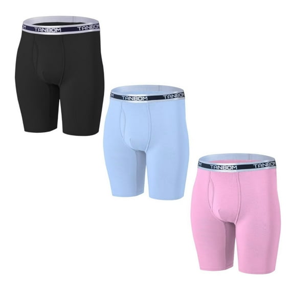 ZAIGGUT Men's Boxer Briefs Long-Leg Open Front Bamboo Viscose Breathable Comfortable 3Pack Multi02 3XL