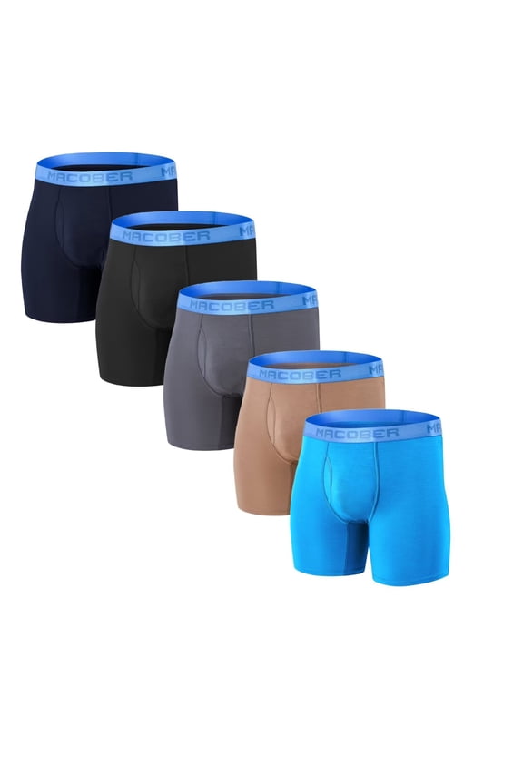 Men's Boxer Briefs Long - Leg Open Front Bulge Pouch Bamboo Viscose Breathable Comfortable 5Pack Multi01 XL