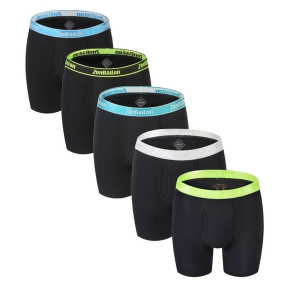 ZAIGGUT Mens Long Leg Boxer Briefs - Soft Stretchy Breathable Pouch Underwear 5BLACK M