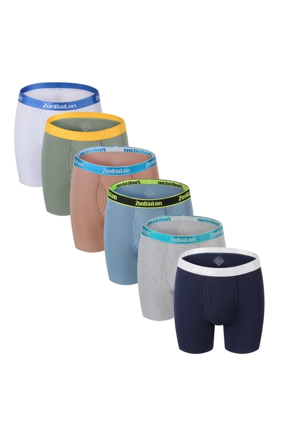 Mens Long Leg Boxer Briefs - Soft Stretchy Breathable Pouch Underwear 6Multi02 3XL