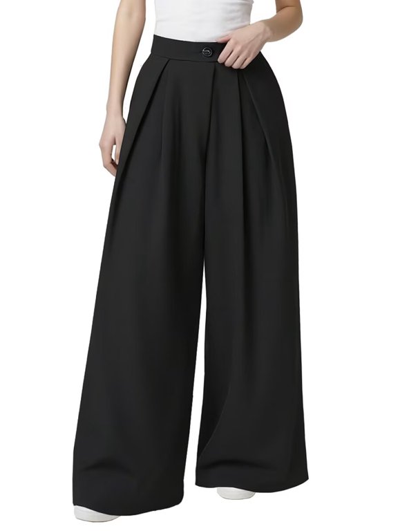 Women's Slimming Drape Trousers High Waisted Straight Leg Suit Pants Black M