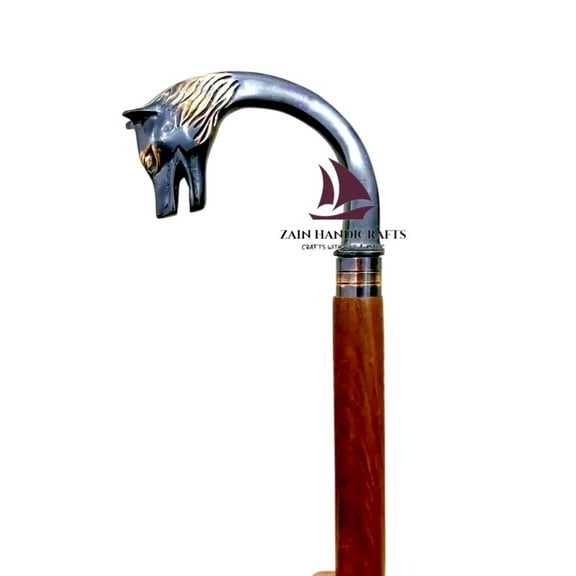 ZAIN Antique Victorian Wooden Walking Cane Sticks Rabbit Head Handle Mother Gift