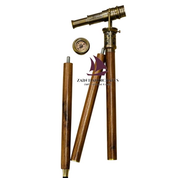 ZAINAB HANDICARFTS Brass Rosewood Handmade Victorian Telescope Walking Stick for Adults