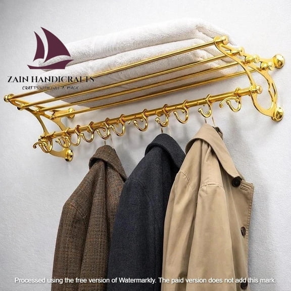 ZAINAB HANDICRAFT Brass Polished French Coatrack Luggage Rack Train Wall Mounted Rack luxury