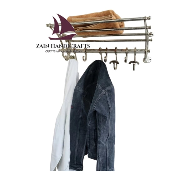 ZAINAB HANDICRAFT Silver 24 Inch Rack Luxury French Coatrack Luggage Train Wall Mounted