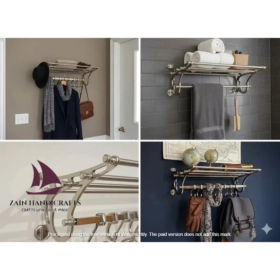 ZAINAB HANDICRAFT Silver Hat Rack French Rack Luggage Train Wall Mounted Rack luxury Coatrack