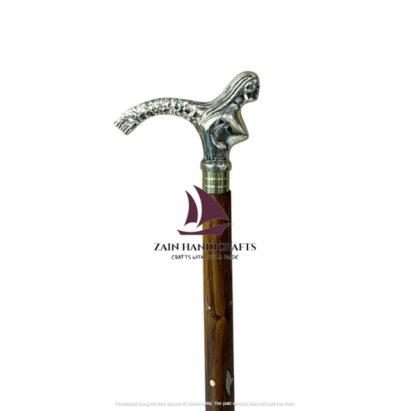 ZAINAB HANDICRAFTS Mermaid Brass Nautical Steampunk Cane Handle Wooden Walking Stick Halloween grandmother, Grandfather, Anniversary, Valentine, Old Age, Birthday Gift