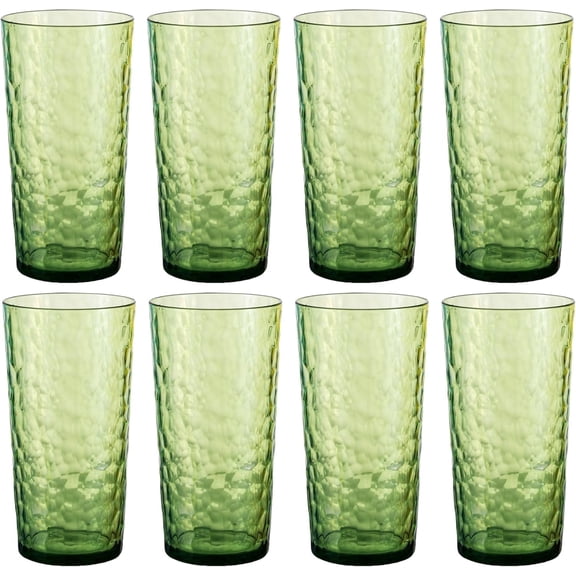 ZAINCA Hammered 24 ounce Plastic Drinking Tumbler Acrylic Glasses, Set of 8 Green