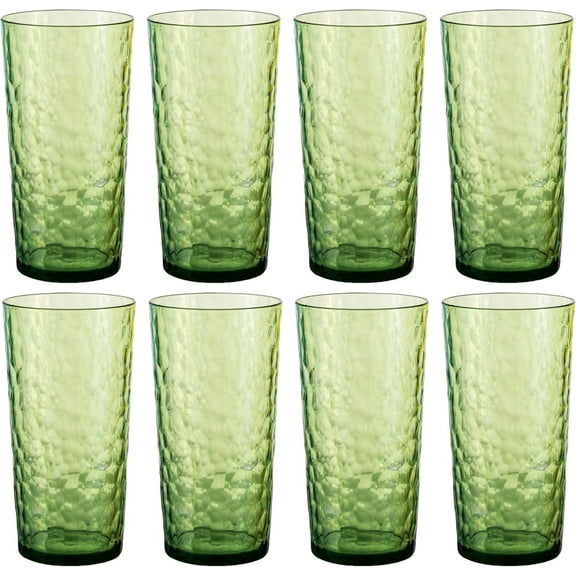 ZAINCA Hammered 24 ounce Plastic Drinking Tumbler Acrylic Glasses, Set of 8 Green