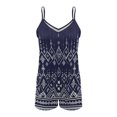 thumbnail image 1 of ZAITUBLES Women Casual Shorts Jumpsuits Summer Sleeveless Romper Adjustable Spaghetti Strap Loose Playsuit with Front Pockets, Soft Travel Lounge Wear, Navy Ethnic Geometric Print, Size M, 1 of 6