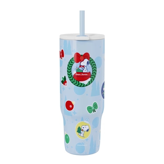 Zak Designs 30oz Double Wall Stainless Steel Tumbler, Straw Tumble, Blue Peanuts