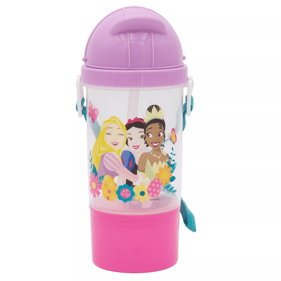 ZAK Disney Princess Rock N Sip Snack Canteen Water Bottle with Strap 13oz