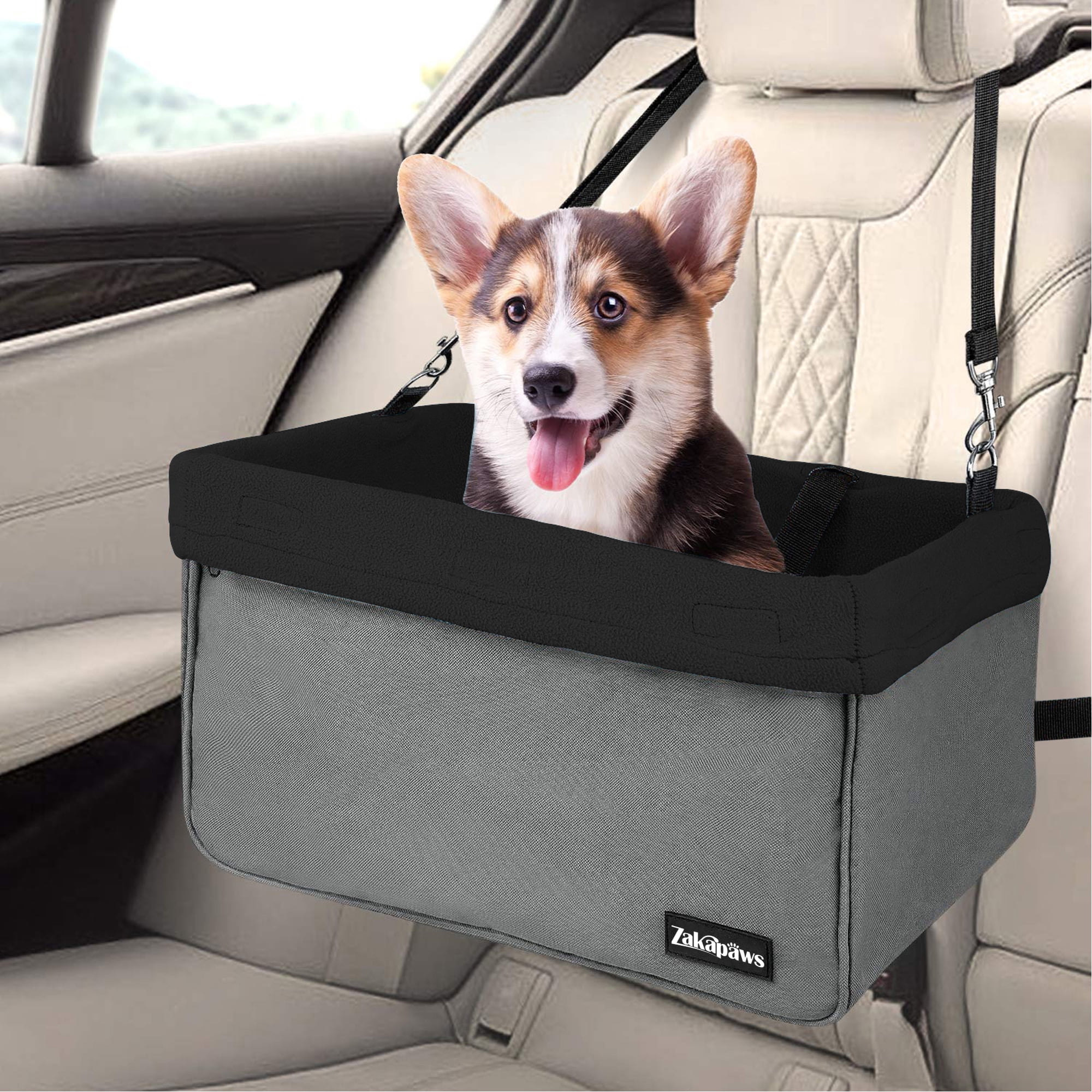 ZAKAPAWS Car Travel Dog Booster Seats, Portable and Breathable Pet Seats Dog Carrier with Seat Belt, Travel Safety Lookout Dog Booster Seat 16-in