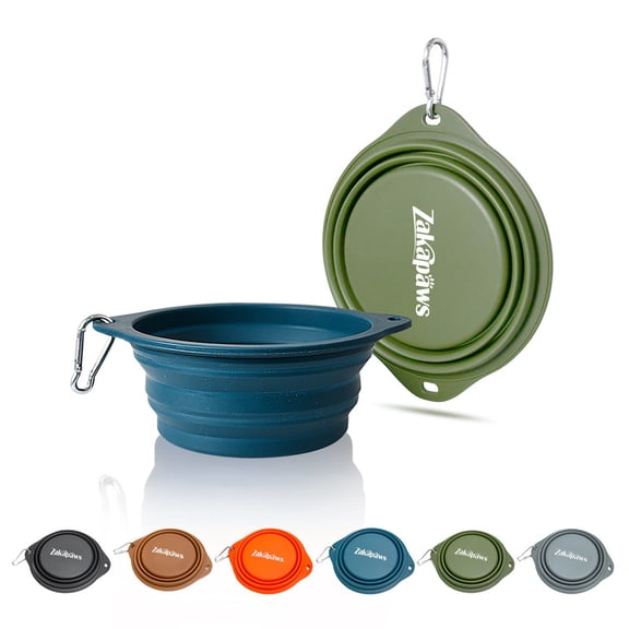 ZAKAPAWS Silicone Dog Travel Bowl, 2 Pack Collapsible Pet Bowl, Foldable No Plastic Rim Pet Feeding Bowls, No Spill Water Cup for Pet