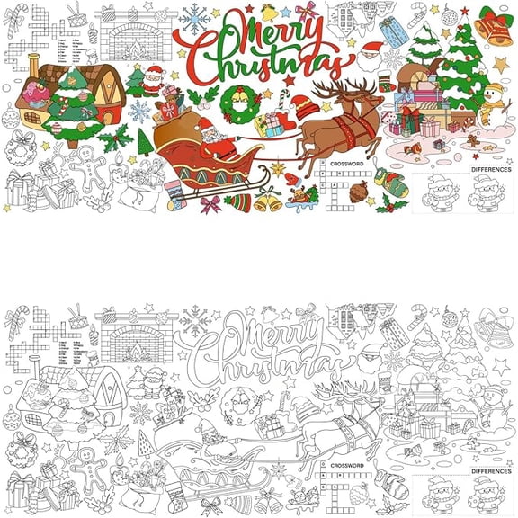 ZAKVOOR Giant Christmas Coloring Tablecloth, 31 x 72 Inches Paper Table Cover for Holiday Parties and Gatherings (Merry Christmas)