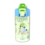 Zak Designs 16oz Bluey Durable Plastic Jubilation Water Bottle with Folding Handle and Push Button, Locking Lid