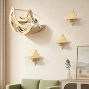 ZALALOVA Moon & Star Cat Wall Shelves, Modern Cat Furniture Perch for Indoor Cats | Wooden Kitten Shelves with Decorative Cutouts, Space-Saving, Stable & Safe, Paintable, Pre-Drilled, Cat Climbing