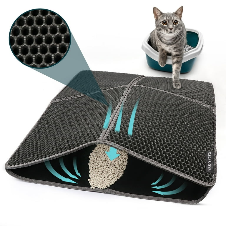 Hottest Cat Litter Mat Grey Trapping for Litter Box, No-Toxic & Large,  Urine & Waterproof, Honeycomb Double Layer Anti Tracking Kitty Mats, No
