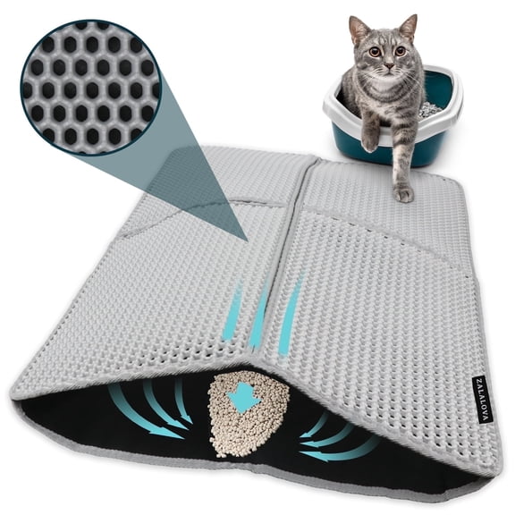 Zalalova Cat Litter Mat, 36" x 24" Kitty Litter Trapping Mats, Extra Large XL Honeycomb Double Layer, Urine & Waterproof