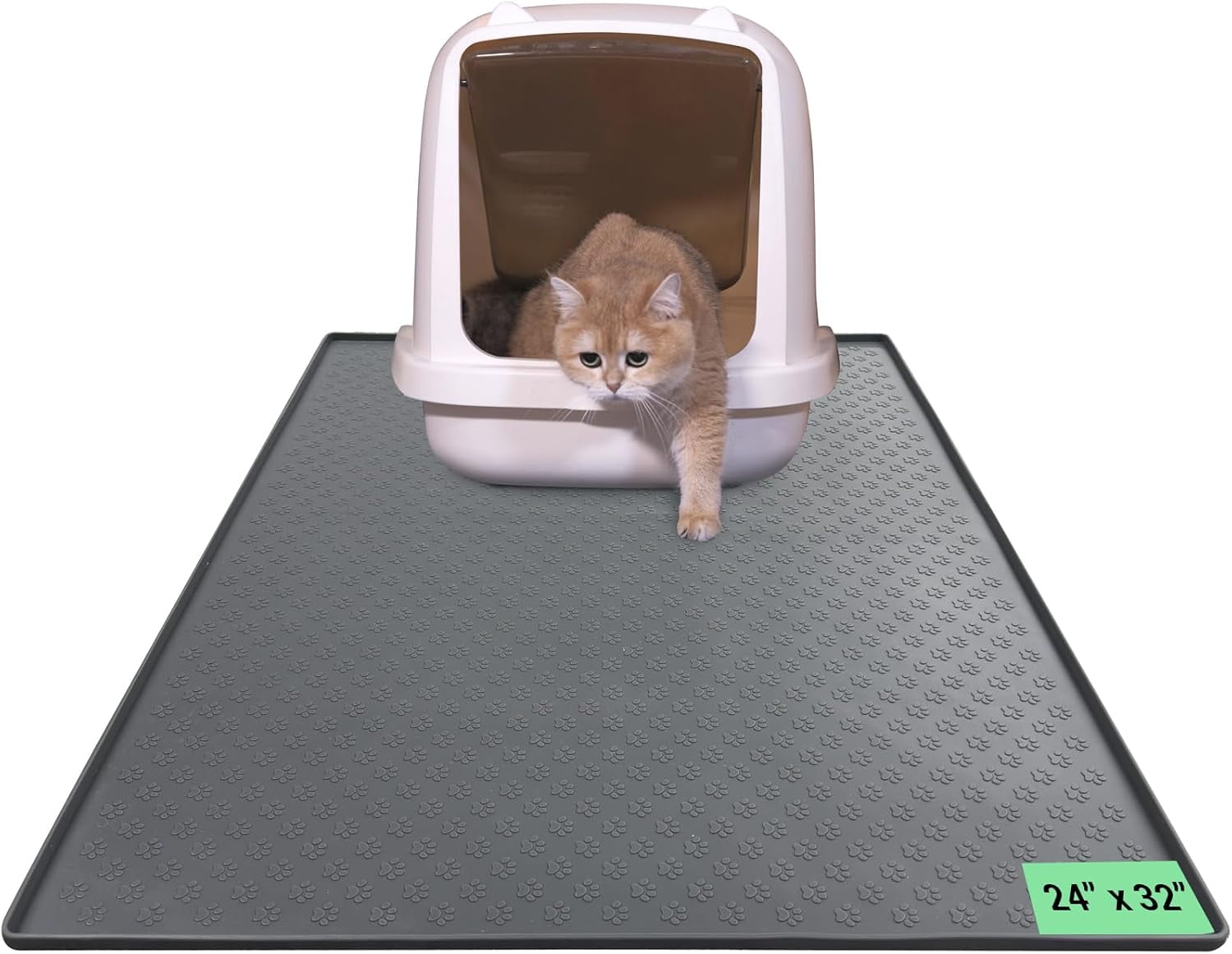 ZALALOVA Cat Litter Mat, Large 24"x32" Food-Grade Silicone Litter Box Mat for Litter Trapping, Waterproof, Non-slip, Easy to Clean(Grey)